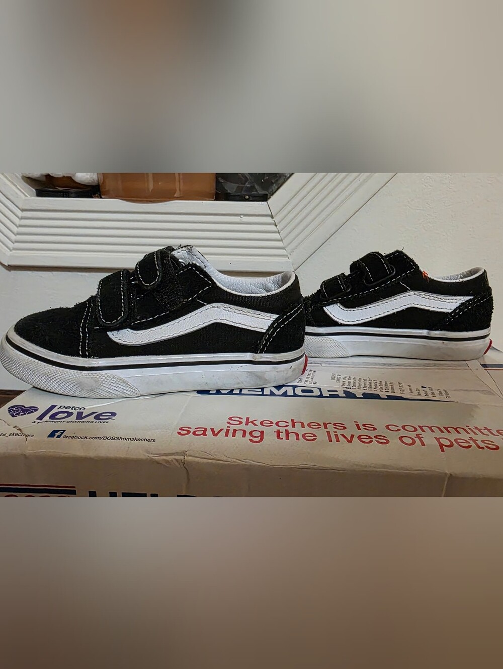 Vans Kids Black and White Velcro Skate Sneakers